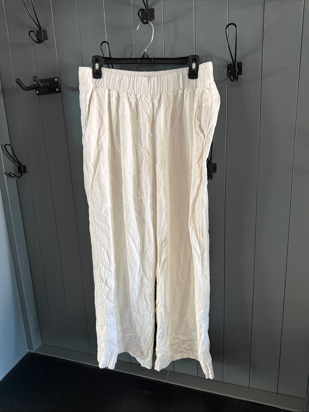 Abercrombie White Wide Wide-Leg Elastic Waist Pants linen